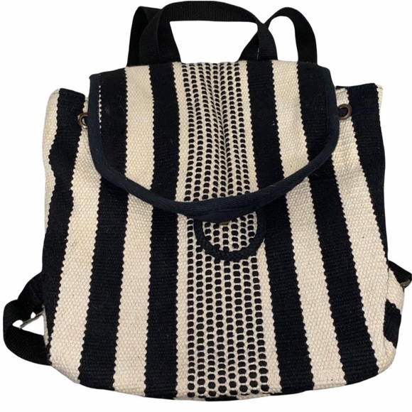 Universal Thread Black & Cream Striped Pointed Flap Woven Backpack - Picture 1 of 12
